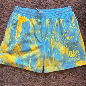 Baseball lifestyle 101 Blue and Yellow Kids Shorts** graffiti collection**